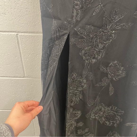 NWOT Hayley Paige Occasions Black Caviar Beaded Floral A Line Gown 52116 - Picture 9 of 15